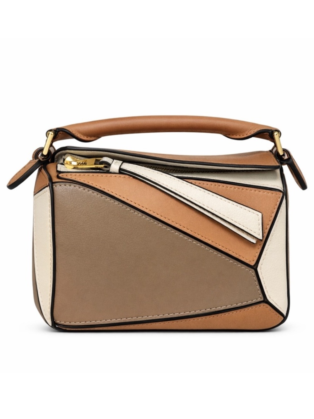 Mini Geo Panel Structured Bag - Brown/Copper/Beige